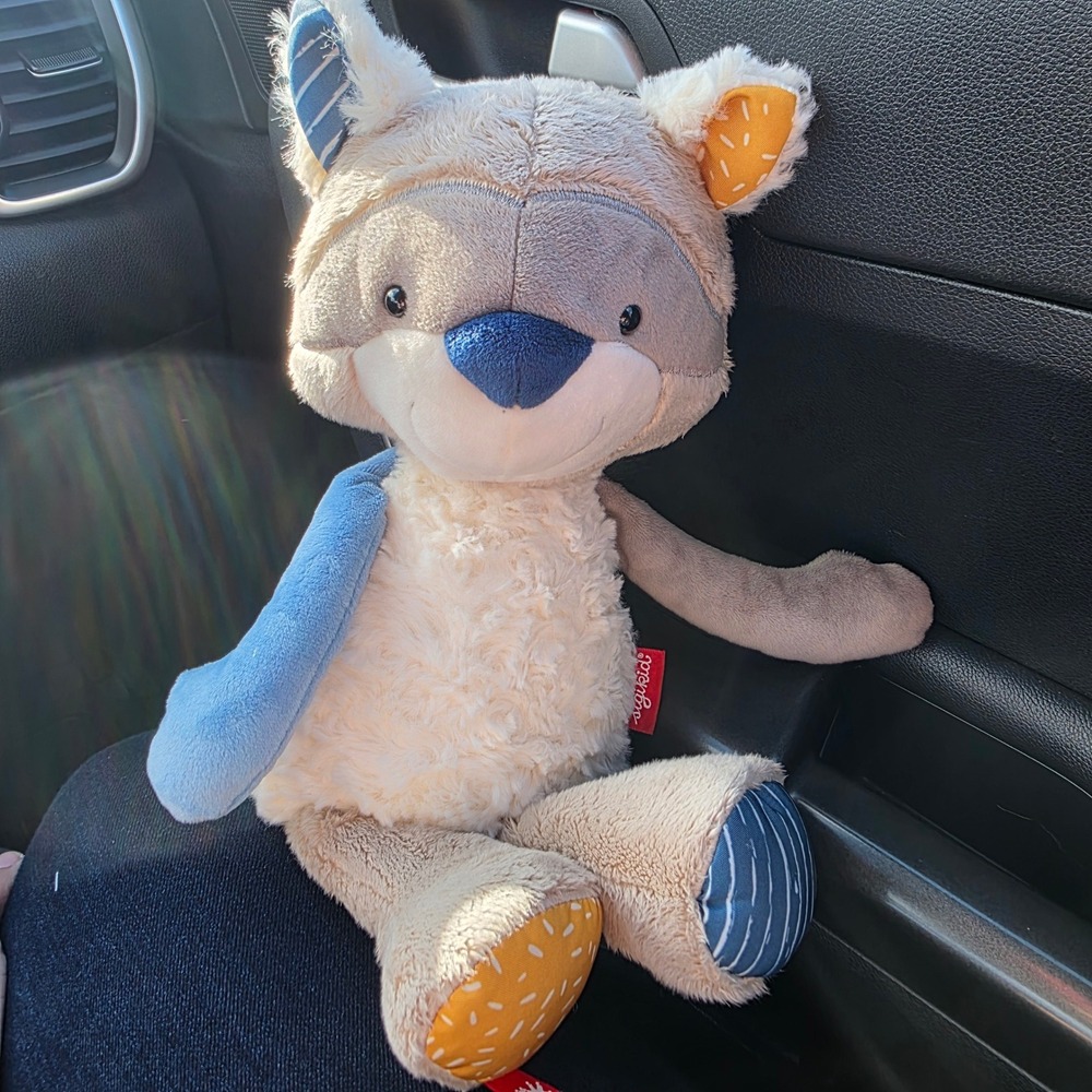 Sigikid Gray Raccoon Fox‎ Stuffed Animal Plush 15 Inch Patchwork  Fluffy Tail